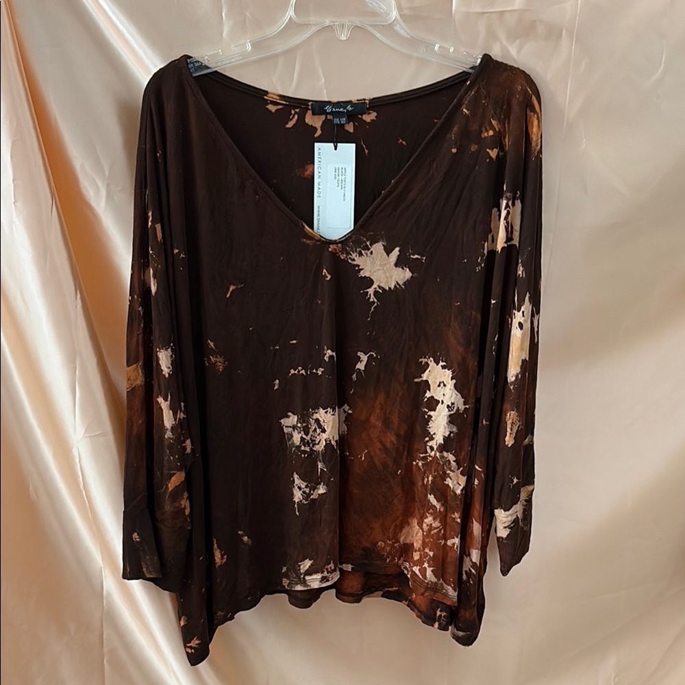 Yana K Brown Rayon Tie Dye Top One Size Made in USA✨